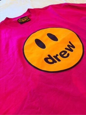 DREW Hot Pink Tee with Yellow Smiley Logo